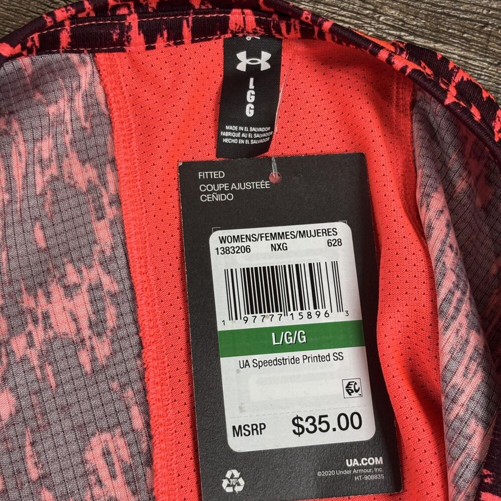 Under Armour Speedstride Shirt Women's Large Red Printed Running Workout Gym - Picture 6 of 8